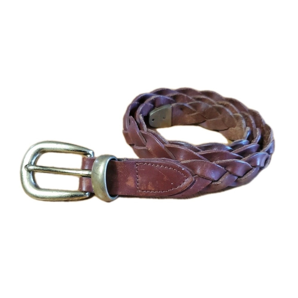 Zele Vintage Leather Braided Belt Size Medium 30 Solid‎ Brass Buckle